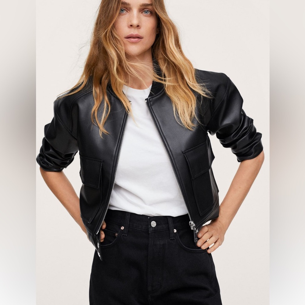 Leather-effect bomber jacket